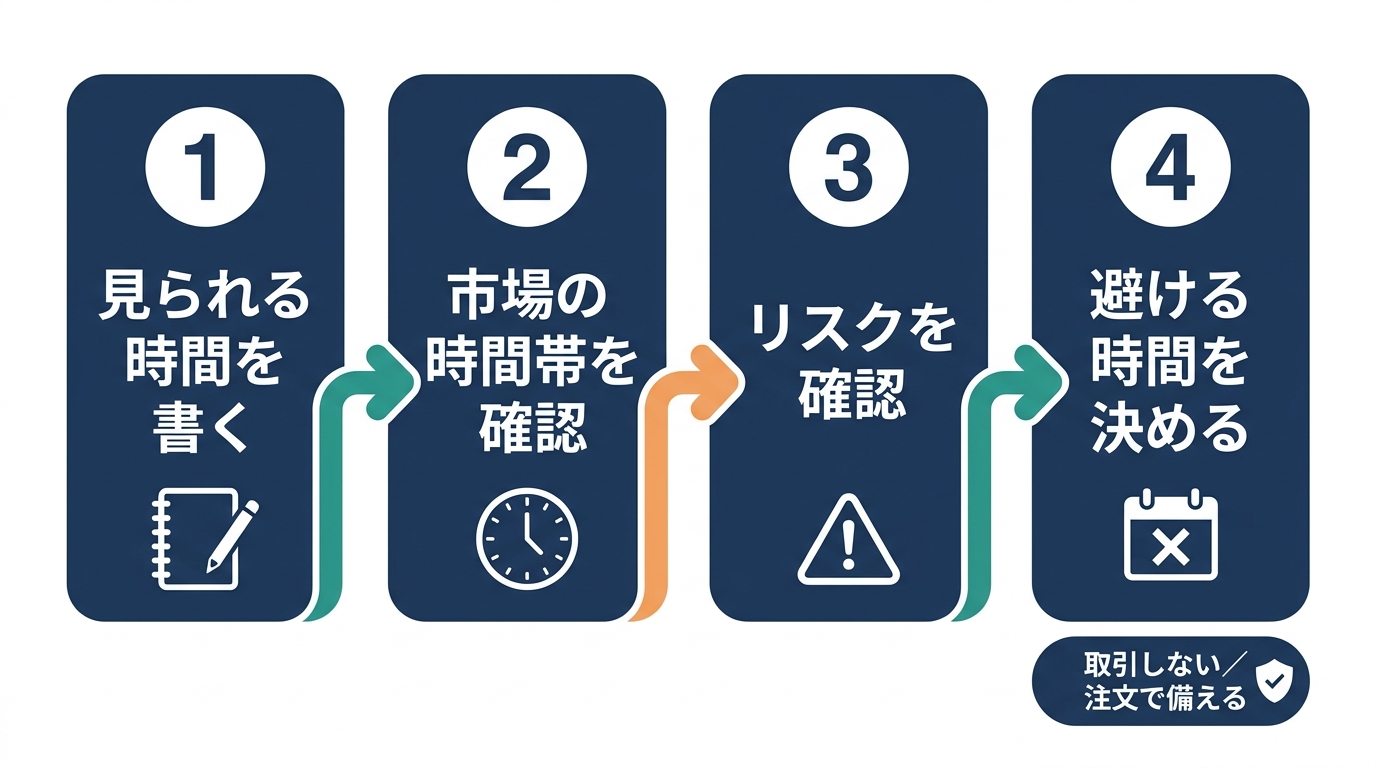会社員が取引する時間を決める、見られる時間の書き出しから避ける時間の決定までの4ステップ