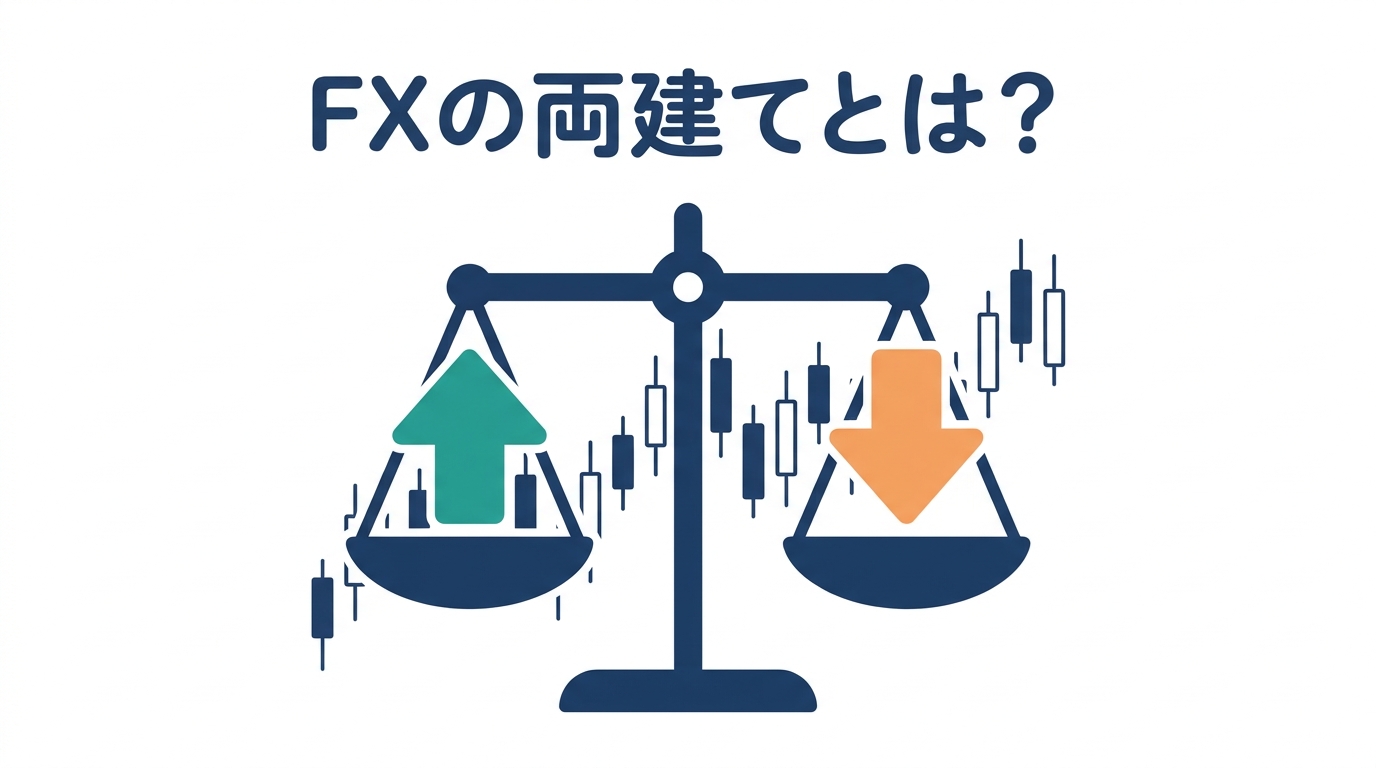 FXの両建てを、買いと売りが釣り合う天秤で表したアイキャッチ