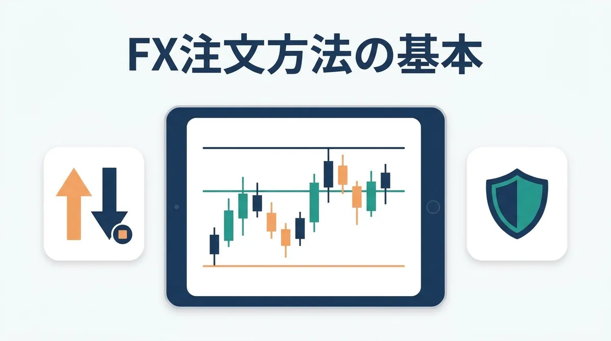 FX注文方法の基本を表す、チャートと取引画面のイラスト